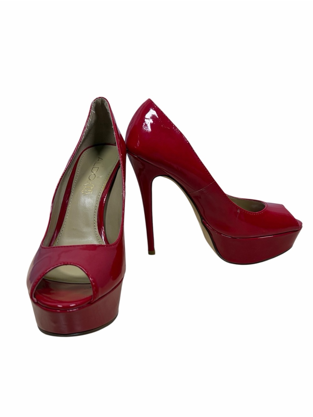ALDO Red Patent Leather Platform Peep Toe Stiletto Heels 38.5 US 8